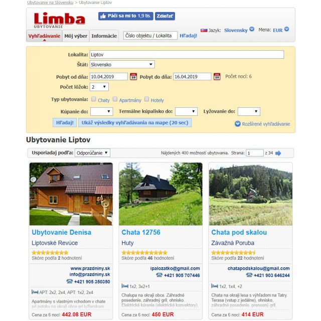 Web cestovnej kancelárie Limba